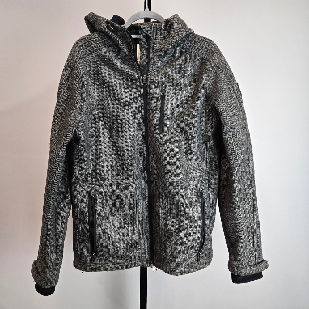 Roots‎ Canada Womens Grey Herringbone Hooded Utility Coat Wool Blend Medium